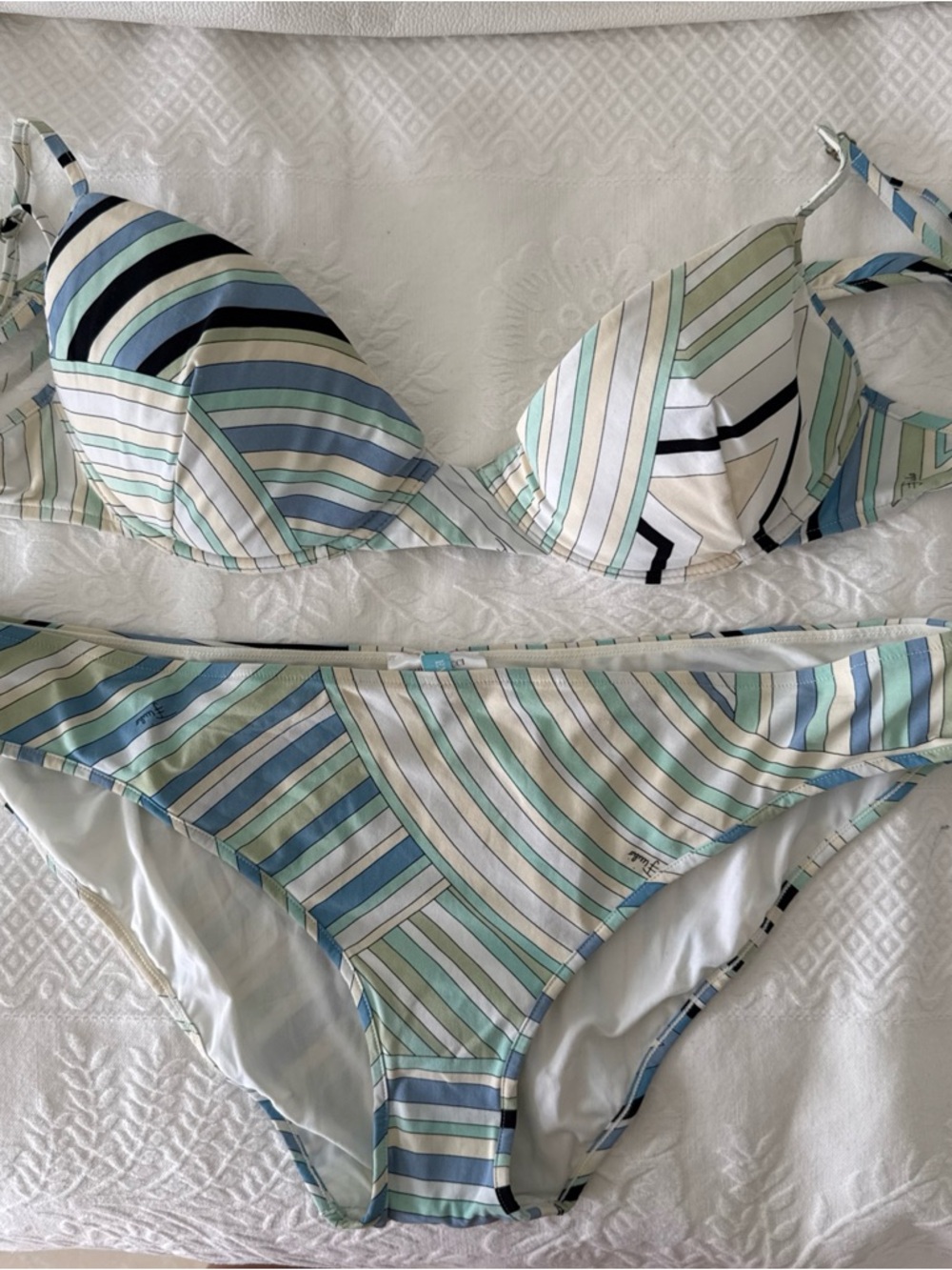 Auth.Emilio Pucci vintage “Blue Signature Star Print “ Two Piece swimsuit size48
